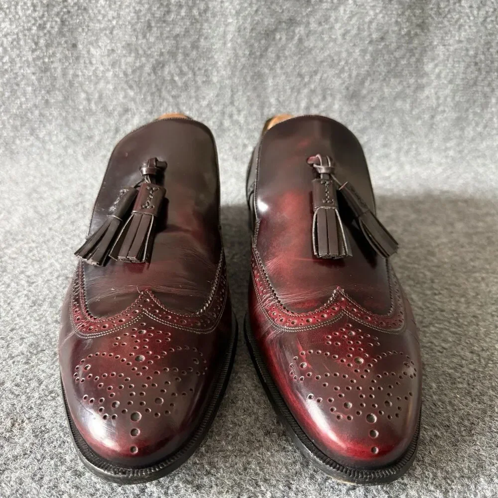Bally Chamos Men's Burgundy Leather Tassel Brogue Loafer Dress Shoes US 10 D